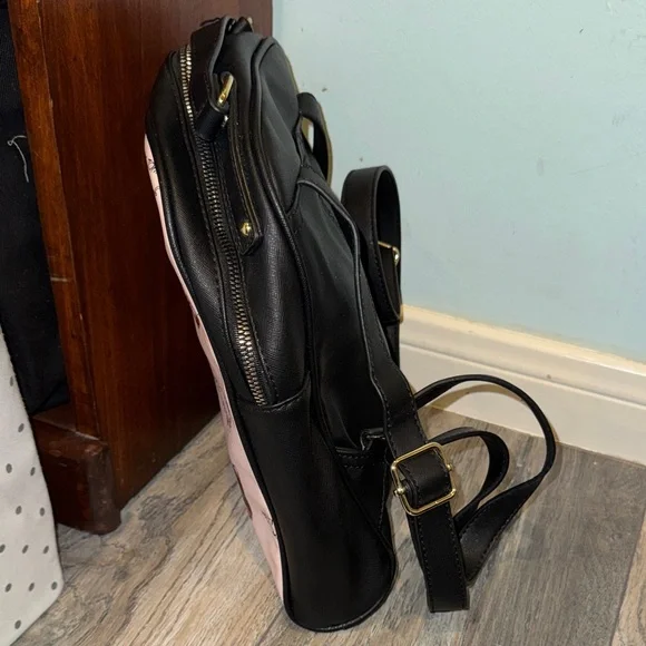 Betsey Johnson Vintage Pink and Black Yorkie Pattern Backpack - Picture 4 of 10